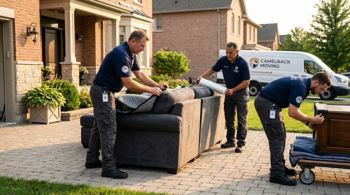 Large estate moving crew wrapping furniture in Hope, ME